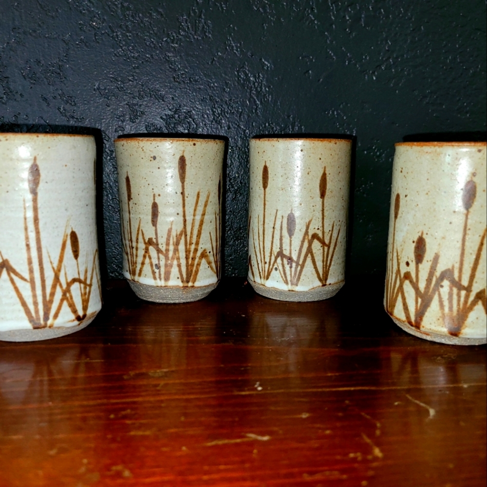 Vintage stoneware mugs handmade set of four